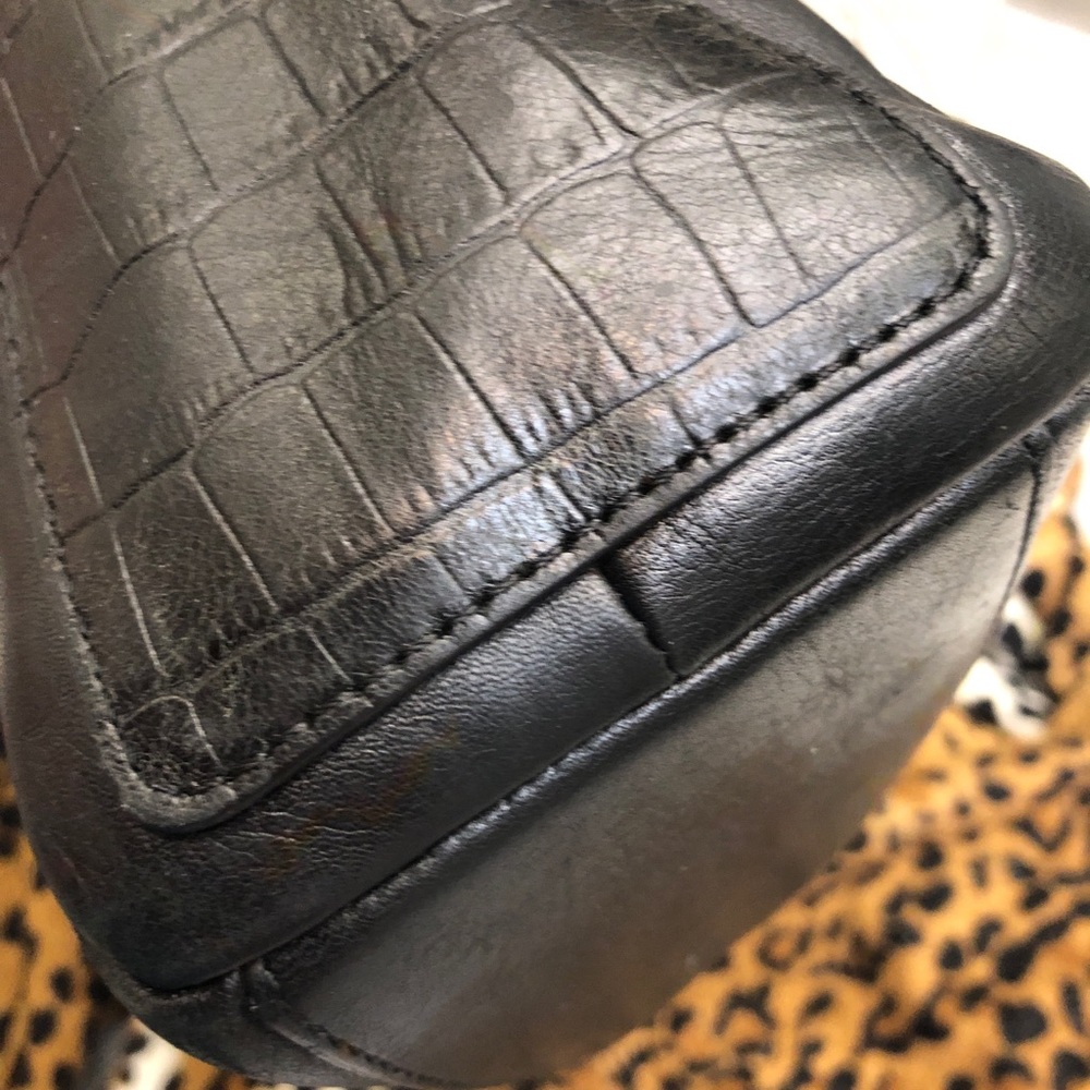 Cole Haan Black Leather! Faux Croc handbag Vintage Classic Black Handbag leather - Picture 9 of 15